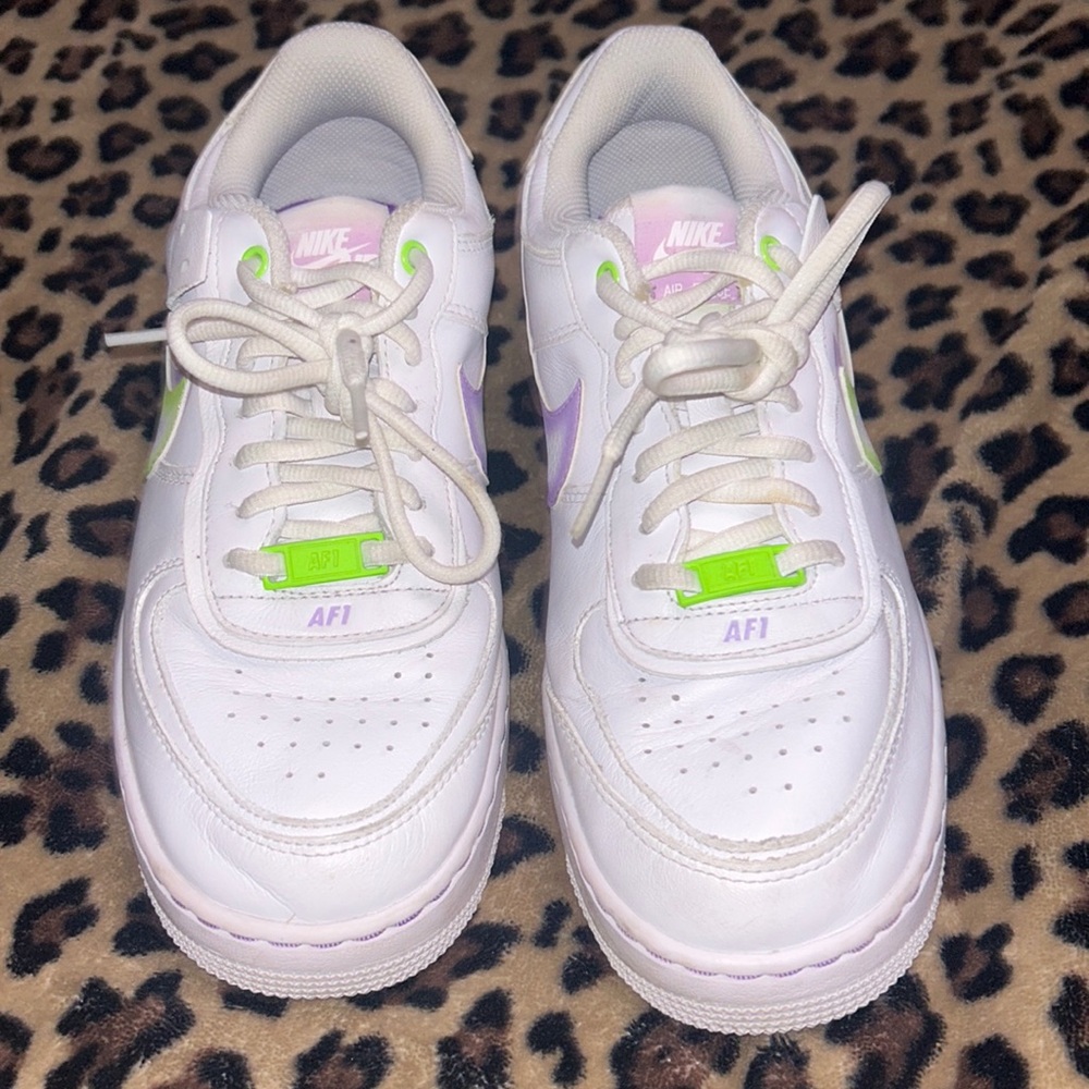 White, Purple and Neon Green AF 1’s